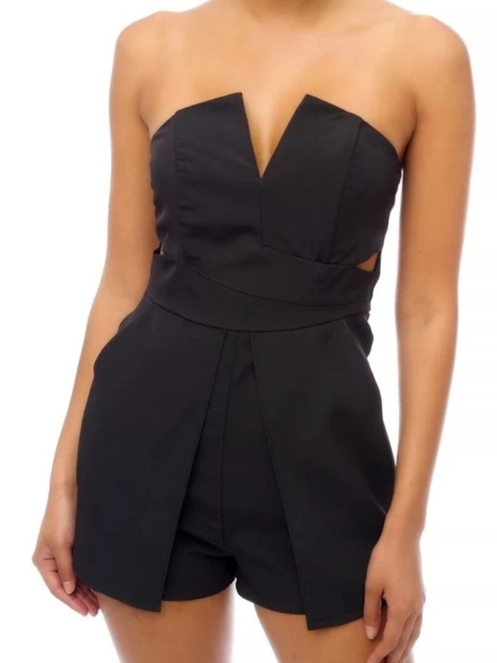 Elegant Strapless Cut Out Black Romper
